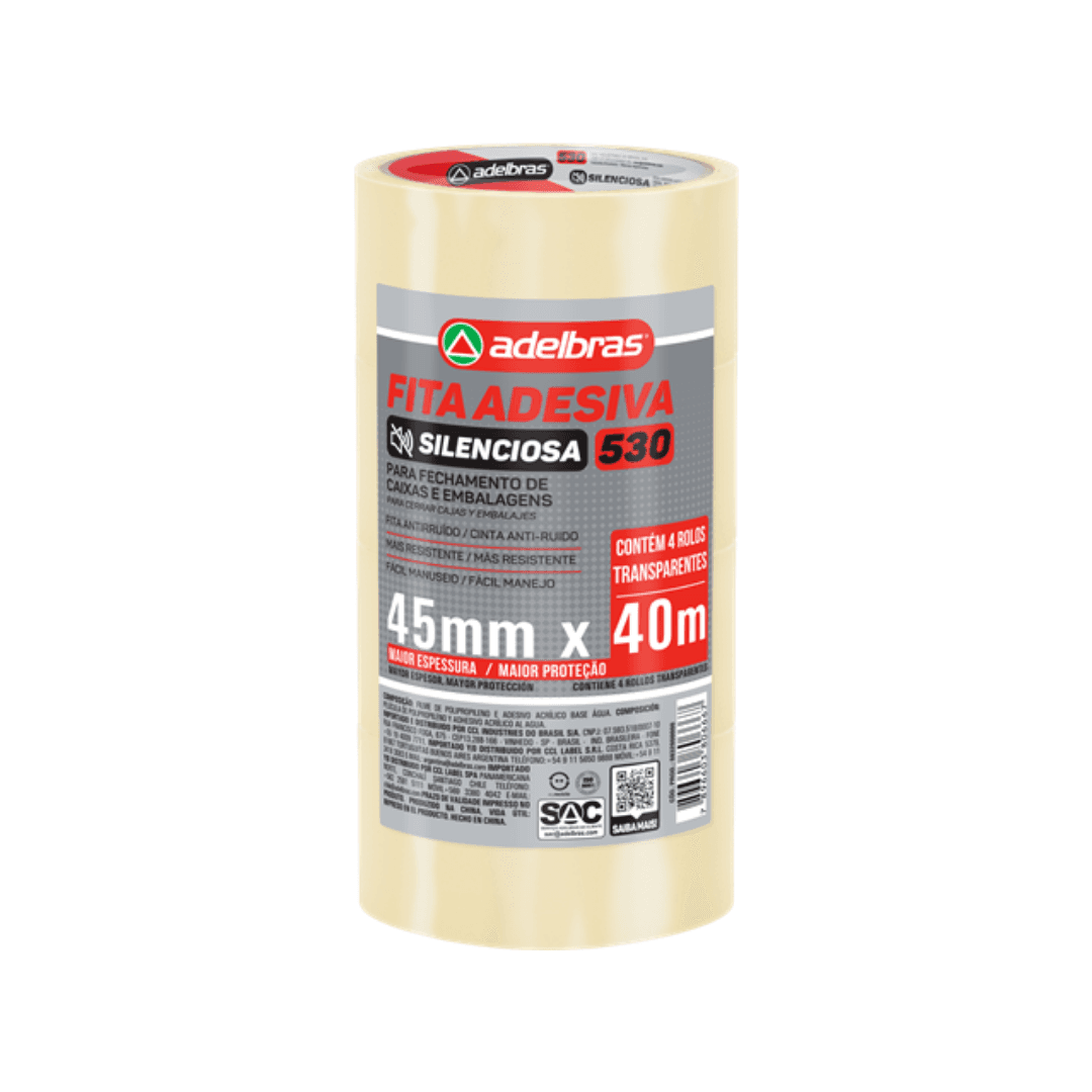 Fita Adesiva Transparente 45mm x 40m Silenciosa Adelbras. Categoria Materiais de escritório. Subcategoria Fitas Adesivas. Marca Adelbras. Quantidade 45X40m. Casa Limpa em São Paulo, Rua Apinajés 1484, Sumaré.