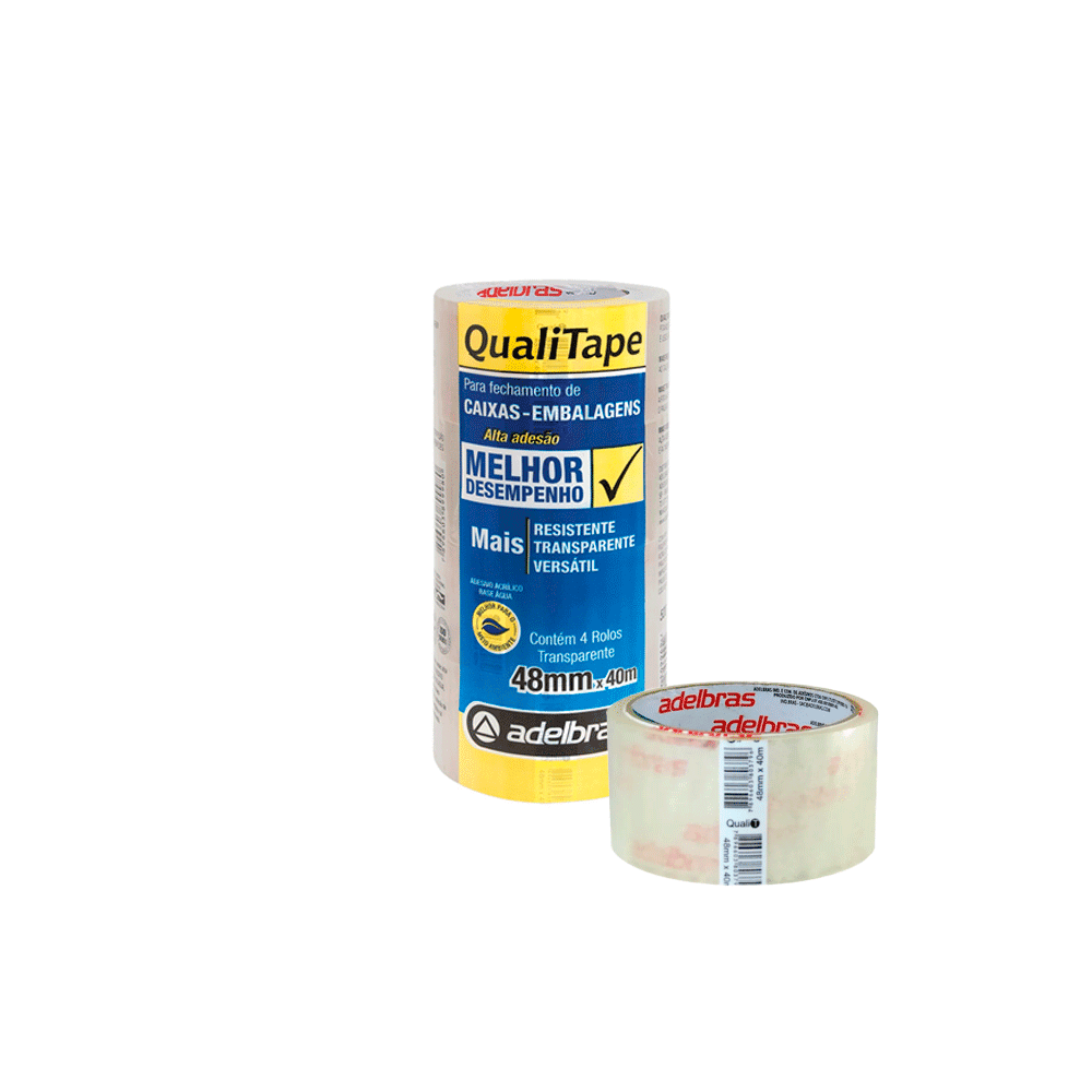 Fita para Embalagens Qualitec Adelbras 48mmx45m Transparente 4 Rolos. Categoria Materiais de escritório. Subcategoria Fitas Adesivas. Marca Qualitape. Quantidade 4 Rolos. Casa Limpa em São Paulo, Rua Apinajés 1484, Sumaré.