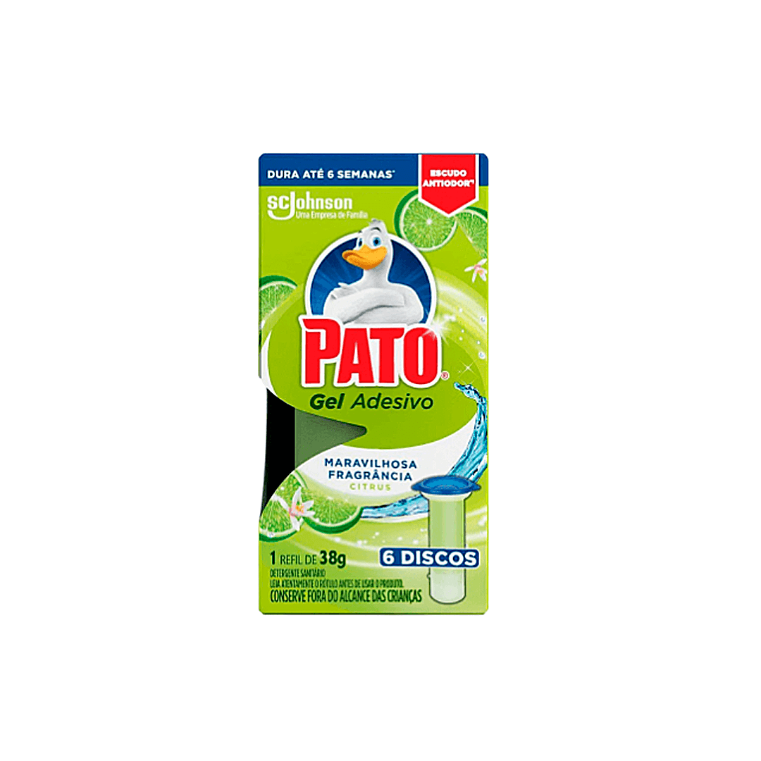 Gel Adesivo Sanitário Citrus Refil Pato 38g com 6 aplicações. Categoria Produtos de Limpeza. Subcategoria Limpador Sanitário. Marca Pato. Quantidade 7g. Casa Limpa em São Paulo, Rua Apinajés 1484, Sumaré.