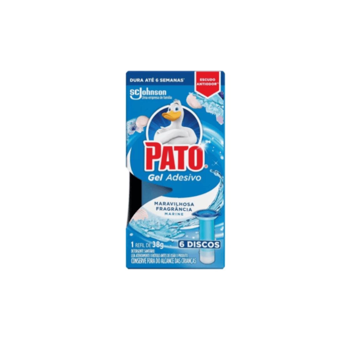 Gel Adesivo Sanitário Marine Refil Pato 38g com 6 aplicações. Categoria Produtos de Limpeza. Subcategoria Limpador Sanitário. Marca Pato. Quantidade 38g. Casa Limpa em São Paulo, Rua Apinajés 1484, Sumaré.