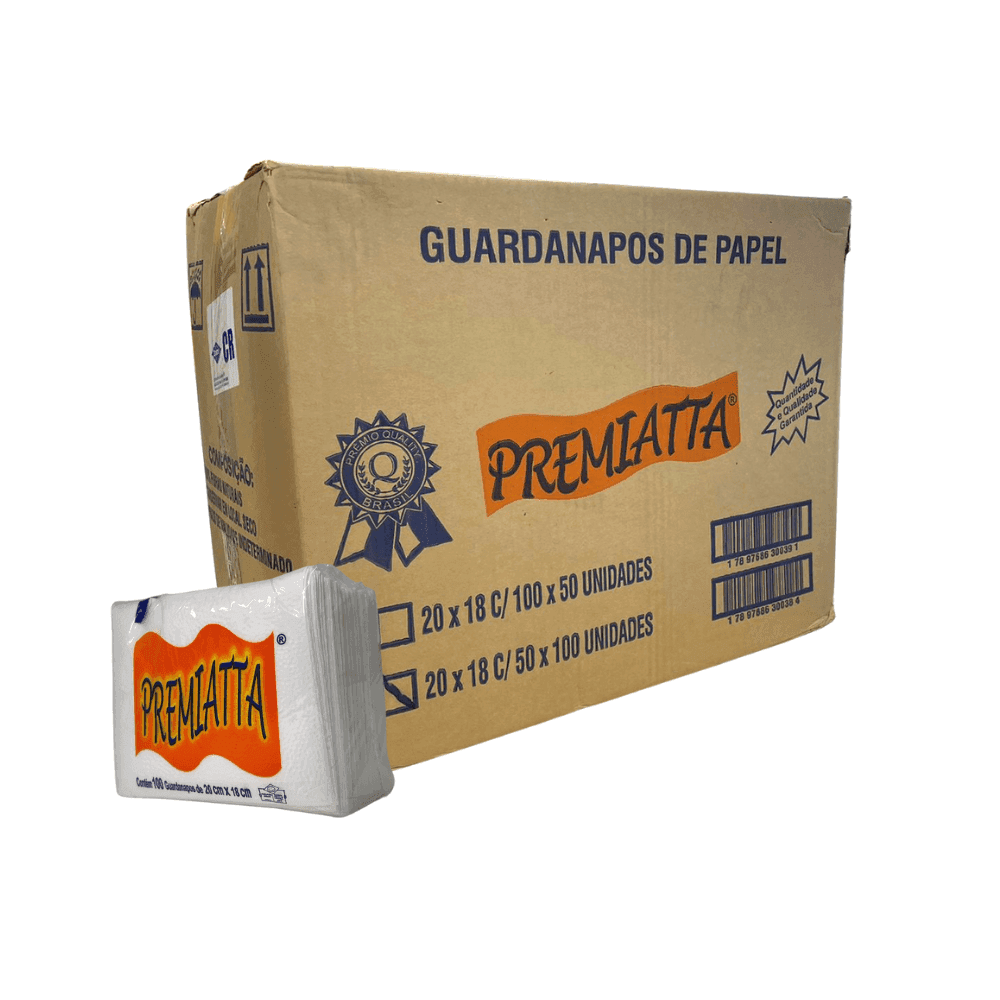 Guardanapo 20x18cm folha simples Premiatta com 5.000 folhas. Categoria Papéis. Subcategoria Guardanapo. Marca Premiatta. Quantidade 50x100. Casa Limpa em São Paulo, Rua Apinajés 1484, Sumaré.