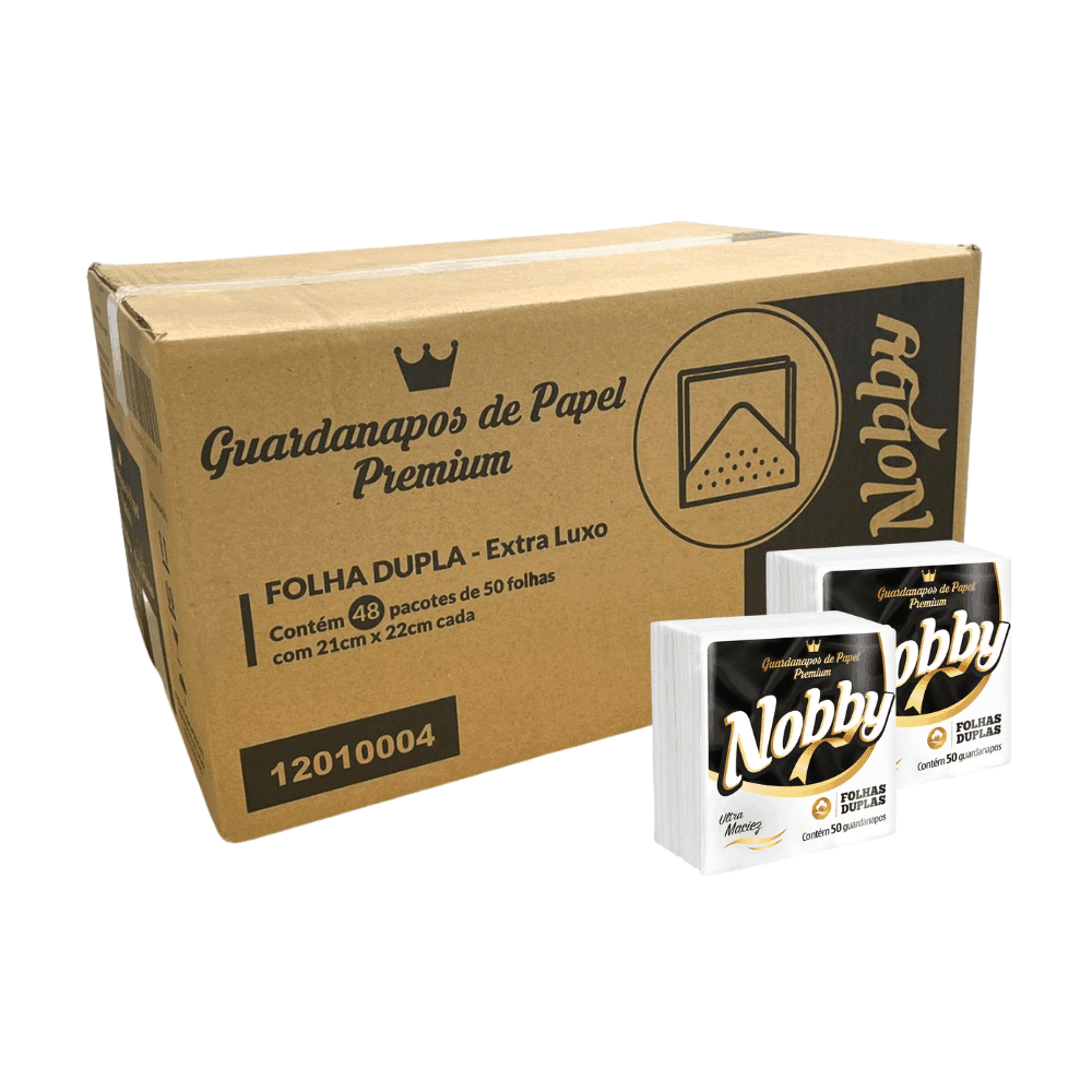 Guardanapo 21x22 Folha Dupla Nobby com 2.400 folhas. Categoria Papéis. Subcategoria Guardanapo. Marca Nobby. Quantidade 48x50. Casa Limpa em São Paulo, Rua Apinajés 1484, Sumaré.