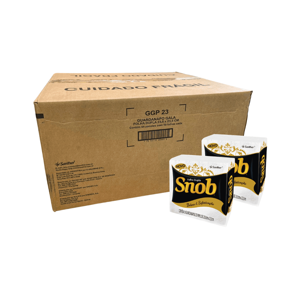 Guardanapo 23,5x23,5 Folha Dupla Snob com 3.200 folhas. Categoria Papéis. Subcategoria Guardanapo. Marca Snob. Quantidade 64x50. Casa Limpa em São Paulo, Rua Apinajés 1484, Sumaré.