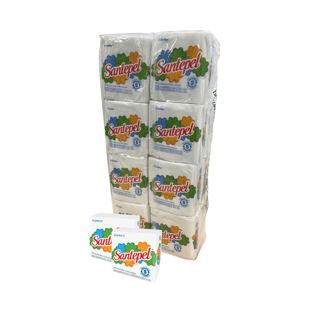 Guardanapo 24X22 folha simples Santepel com 800folhas. Categoria Papéis. Subcategoria Guardanapo. Marca Santepel. Quantidade 16x50. Casa Limpa em São Paulo, Rua Apinajés 1484, Sumaré.