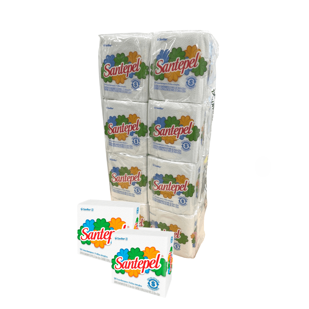 Guardanapo 33x30 folha simples Santepel com 600 folhas. Categoria Papéis. Subcategoria Guardanapo. Marca Santepel. Quantidade 12x50. Casa Limpa em São Paulo, Rua Apinajés 1484, Sumaré.