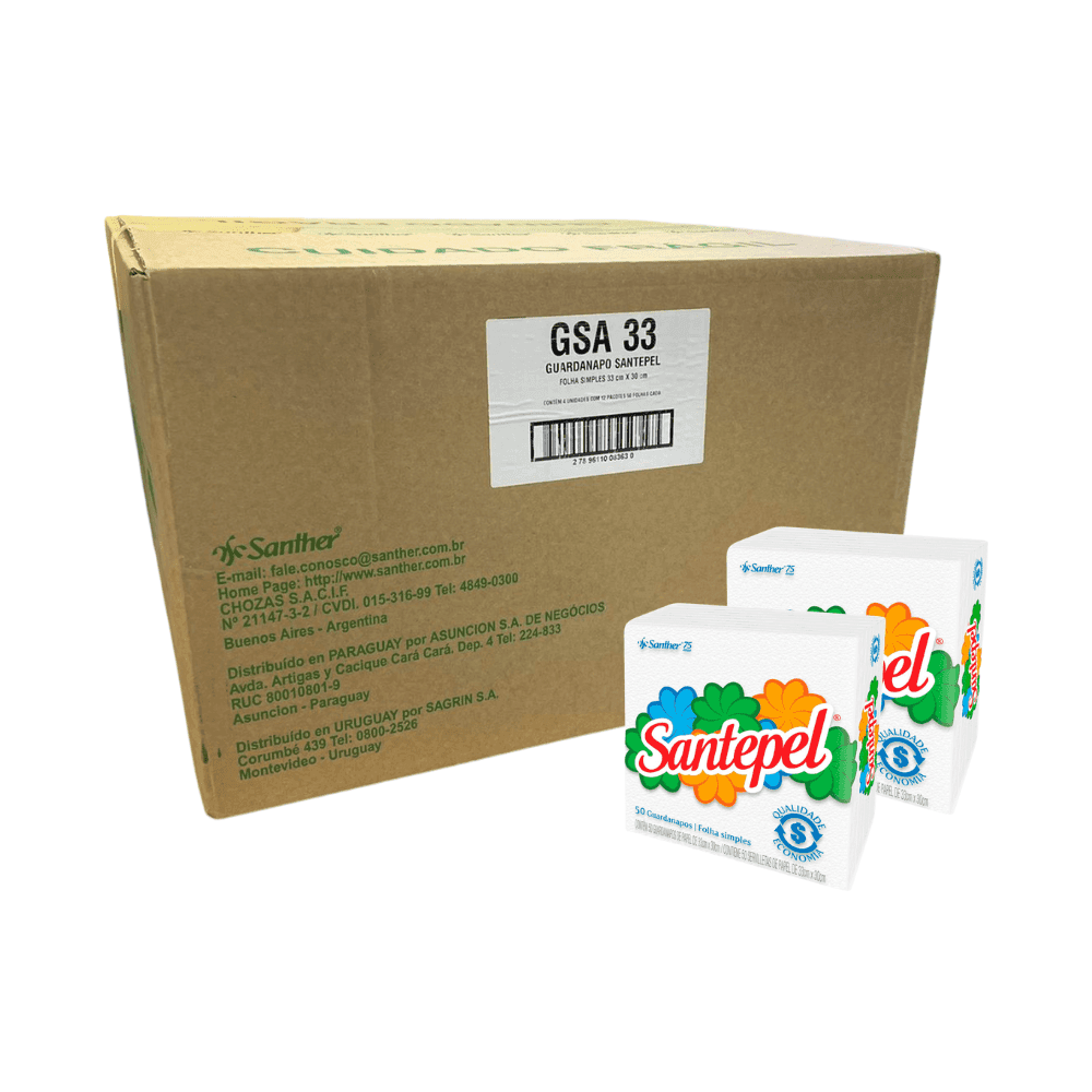 Guardanapo Folha Simples 33x30cm Santepel 2.400 Folhas. Categoria Papéis. Subcategoria Guardanapo. Marca Santepel. Quantidade 48x50. Casa Limpa em São Paulo, Rua Apinajés 1484, Sumaré.