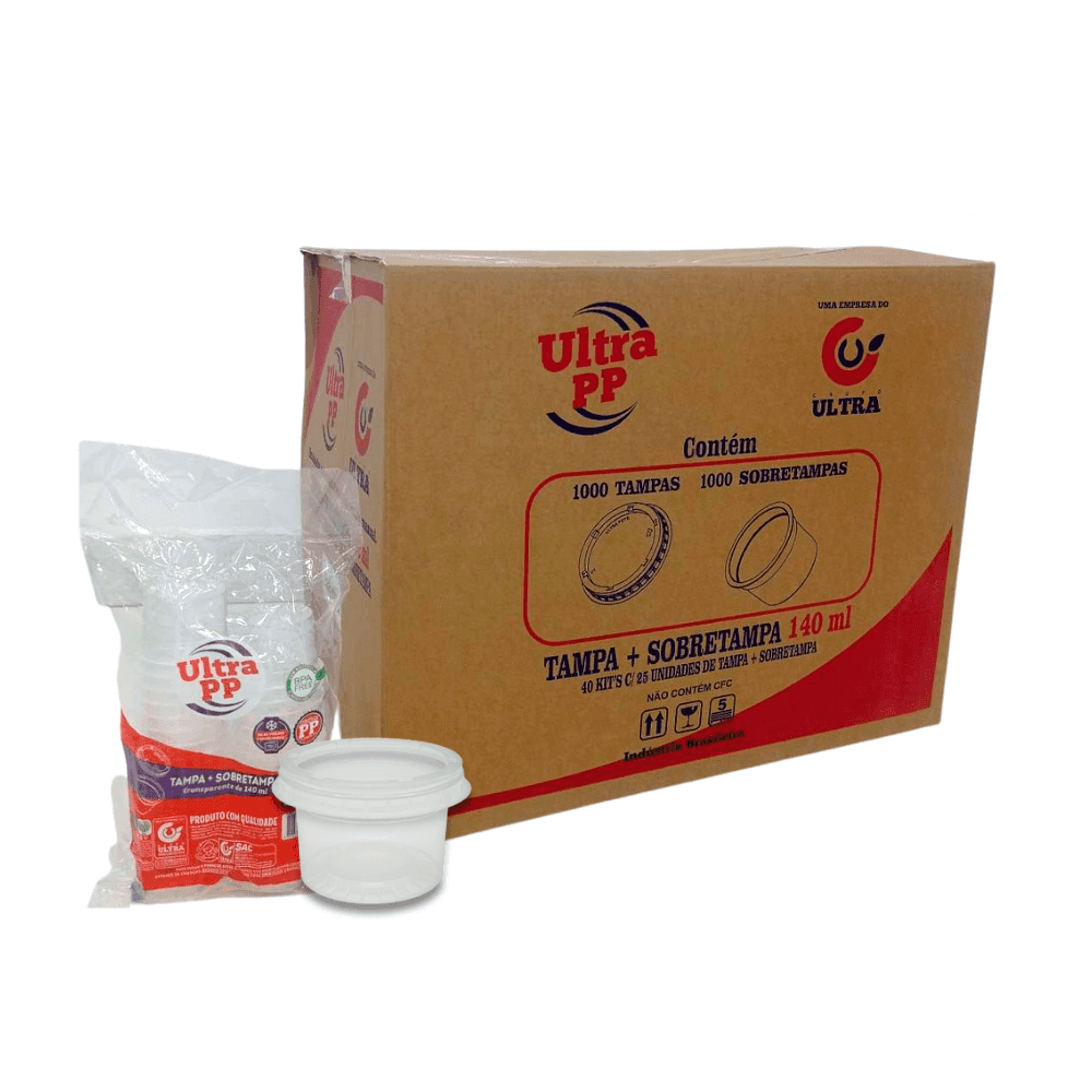 Kit Pote 140ml com Tampa Translúcido PP Ultra 1.000 unidades. Categoria Descartáveis e Embalagens. Subcategoria Potes Descartáveis. Marca Ultra. Quantidade 1000. Casa Limpa em São Paulo, Rua Apinajés 1484, Sumaré.