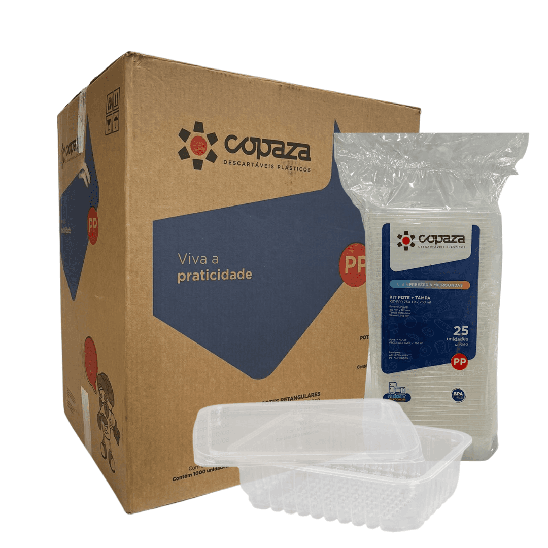 Kit Pote 750ml PP Retangular Translúcido com Tampa Copaza 250 unidades. Categoria Descartáveis e Embalagens. Subcategoria Potes Descartáveis. Marca Copaza. Quantidade 250. Casa Limpa em São Paulo, Rua Apinajés 1484, Sumaré.
