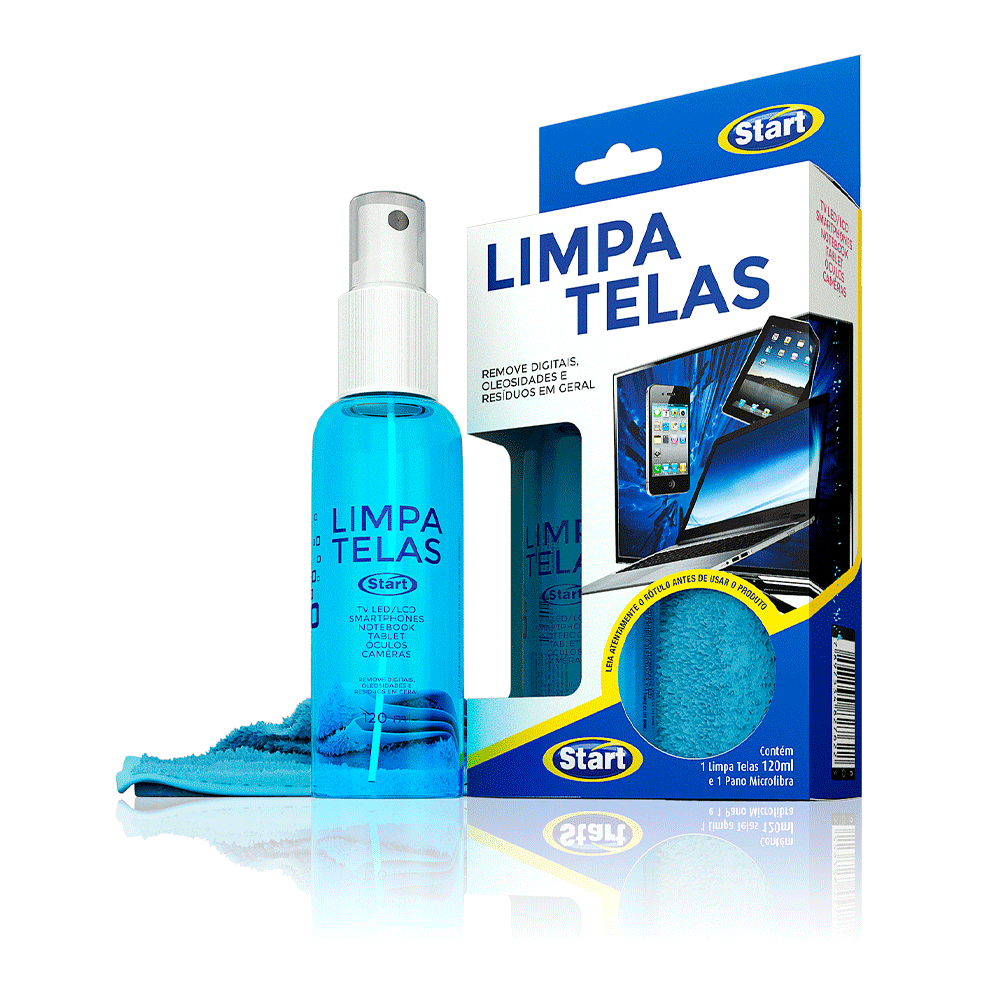 Limpa Telas Start 120ml. Categoria Produtos de Limpeza. Subcategoria Limpador Multiuso. Marca Start. Quantidade 120ml. Casa Limpa em São Paulo, Rua Apinajés 1484, Sumaré.