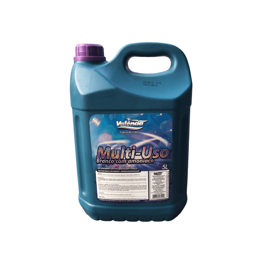 Limpador Multiuso com Amoníaco Valência 5l. Categoria Produtos de Limpeza. Subcategoria Limpador Multiuso. Marca Valência. Quantidade 5L. Casa Limpa em São Paulo, Rua Apinajés 1484, Sumaré.