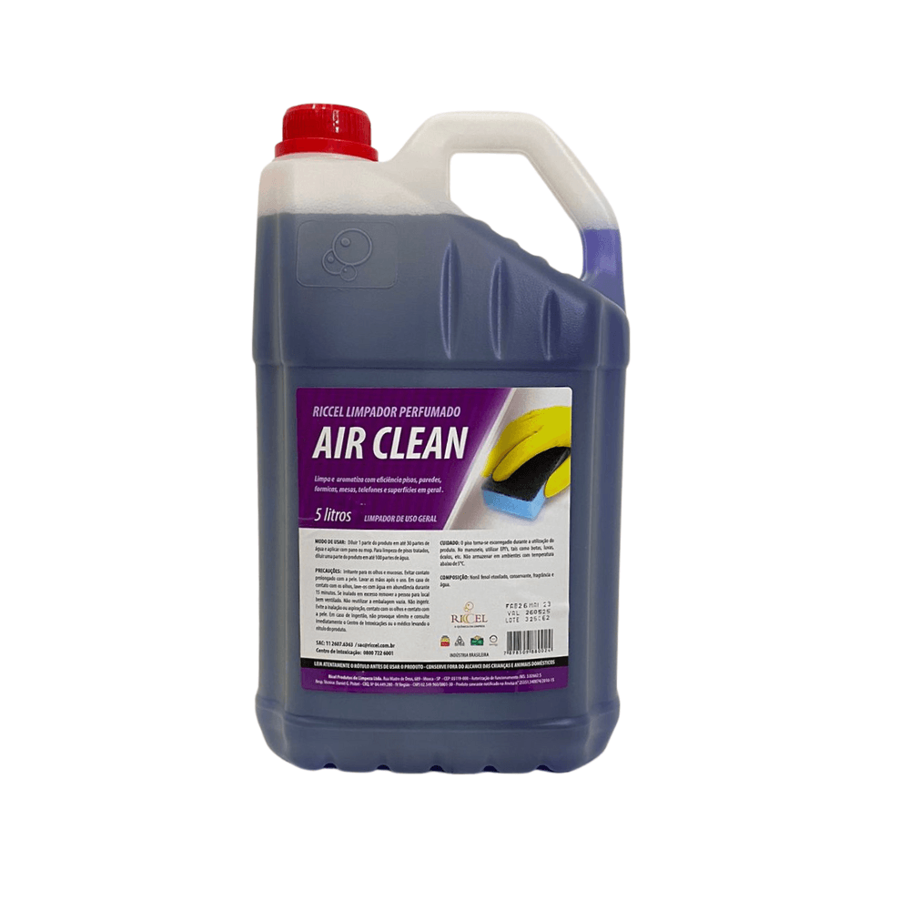 Limpador Perfumado Air Clean Riccel 5l. Categoria Produtos de Limpeza. Subcategoria Limpador Multiuso. Marca Riccel. Quantidade 5L. Casa Limpa em São Paulo, Rua Apinajés 1484, Sumaré.