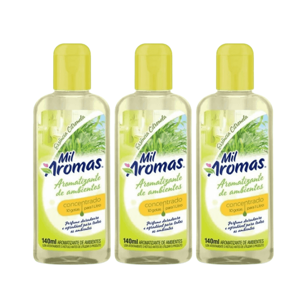 Limpador Perfumado Concentrado Citronela Mil Aromas 140ml 3 unidades. Categoria Produtos de Limpeza. Subcategoria Limpador Perfumado. Marca Mil Aromas. Quantidade 140ml. Casa Limpa em São Paulo, Rua Apinajés 1484, Sumaré.