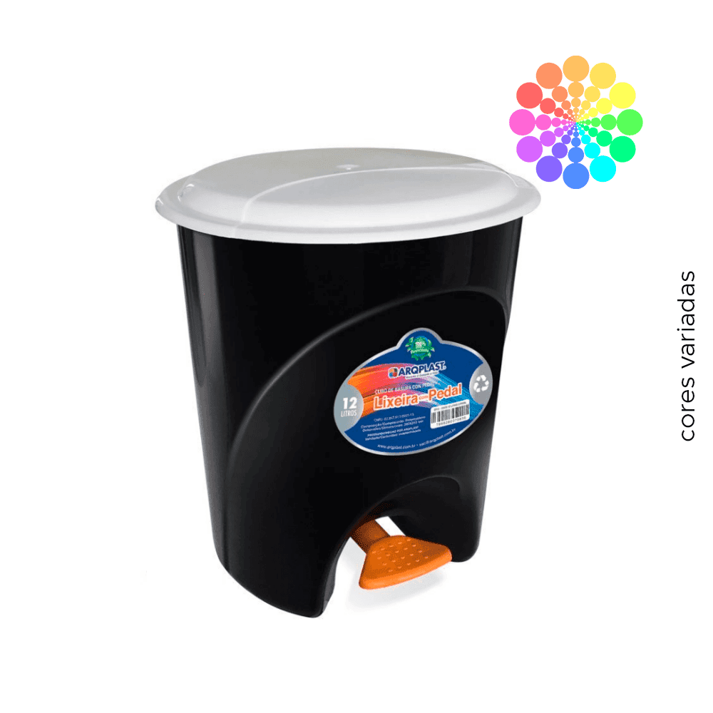 Lixeira 12L Redonda com Pedal e Tampa Cores Variadas Arqplast. Categoria Comércio e Indústria. Subcategoria Lixeiras. Marca Arqplast. Quantidade 1. Casa Limpa em São Paulo, Rua Apinajés 1484, Sumaré.