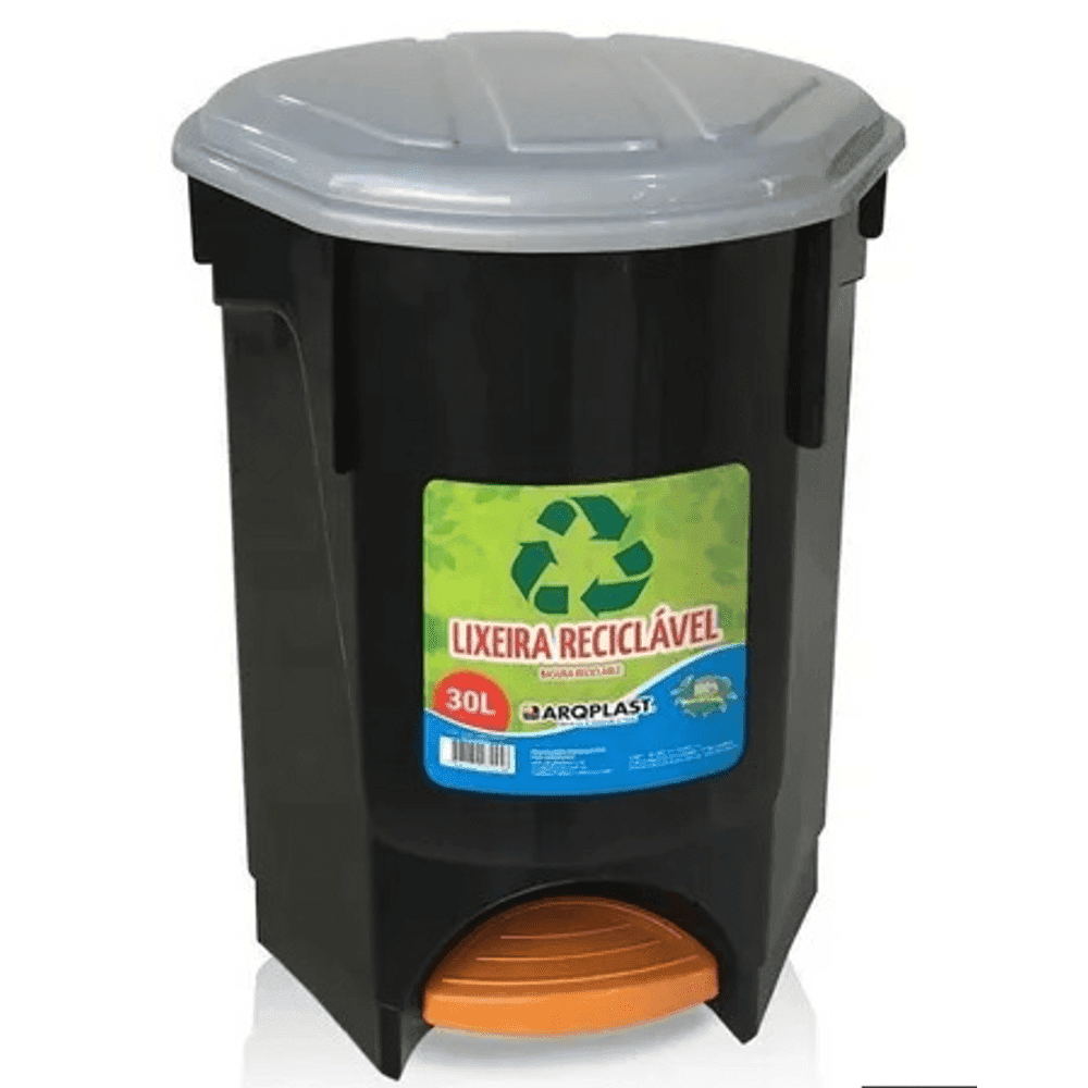 Lixeira 30L redonda preta com pedal Arqplast. Categoria Comércio e Indústria. Subcategoria Lixeiras. Marca Arqplast. Quantidade 1. Casa Limpa em São Paulo, Rua Apinajés 1484, Sumaré.
