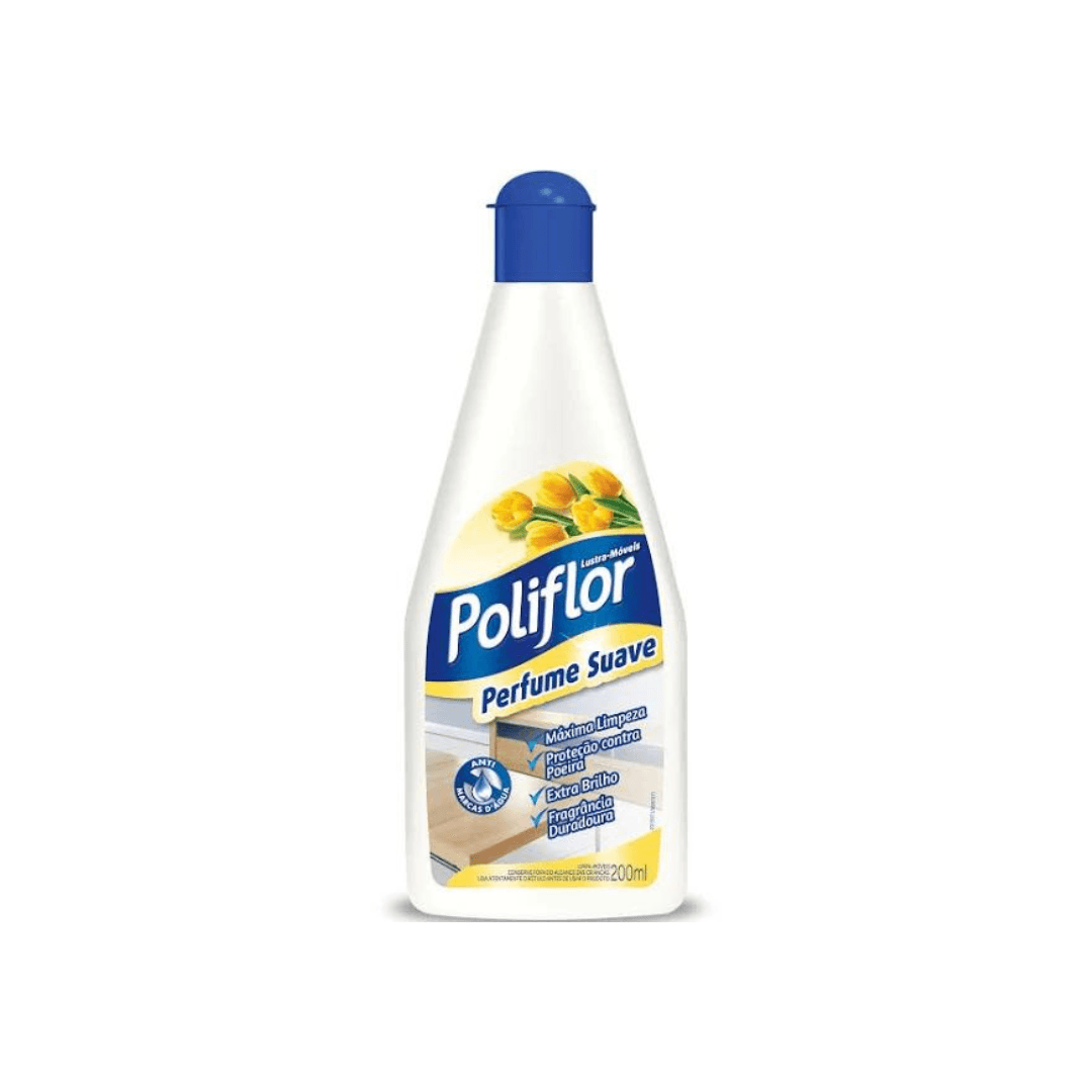 Lustra Móveis Perfume Suave Poliflor 200ml. Categoria Produtos de Limpeza. Subcategoria Lustra Móveis. Marca Poliflor. Quantidade 200ml. Casa Limpa em São Paulo, Rua Apinajés 1484, Sumaré.