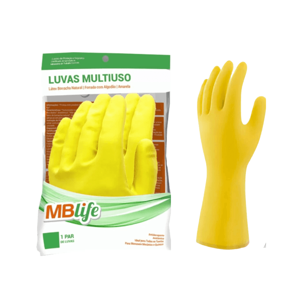 Luva de Látex Amarela G MB Life CA 44541 Proteção Química e Mecânica. Categoria EPI. Subcategoria Luvas para Limpeza. Marca Medix. Quantidade 1. Casa Limpa em São Paulo, Rua Apinajés 1484, Sumaré.