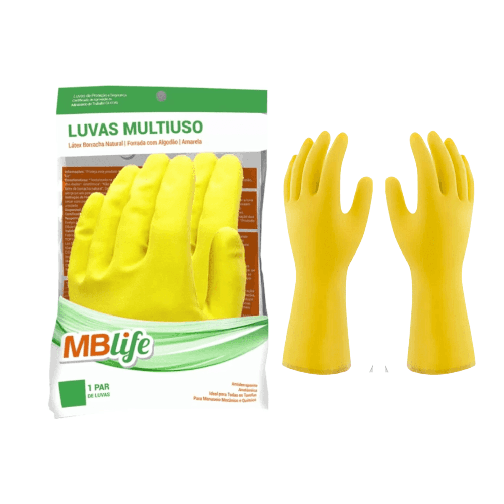 Luva de Látex Amarela M MB Life CA 44541 Proteção Química e Mecânica. Categoria EPI. Subcategoria Luvas para Limpeza. Marca Medix. Quantidade 1. Casa Limpa em São Paulo, Rua Apinajés 1484, Sumaré.