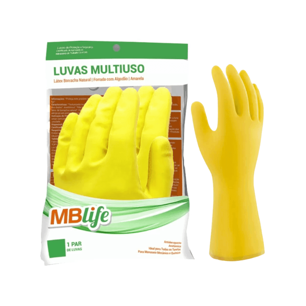 Luva de Látex Amarela P MB Life CA 44541 Proteção Química e Mecânica. Categoria EPI. Subcategoria Luvas para Limpeza. Marca Medix. Quantidade 1. Casa Limpa em São Paulo, Rua Apinajés 1484, Sumaré.