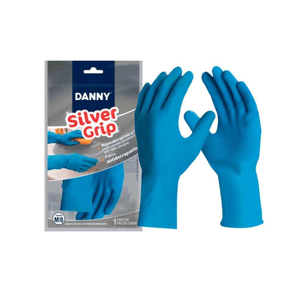 Luva de Látex Silver Grip Azul G Danny CA 40730 Proteção Contra Agentes Mecânicos e Químicos. Categoria EPI. Subcategoria Luvas para Limpeza. Marca Danny. Quantidade 1. Casa Limpa em São Paulo, Rua Apinajés 1484, Sumaré.