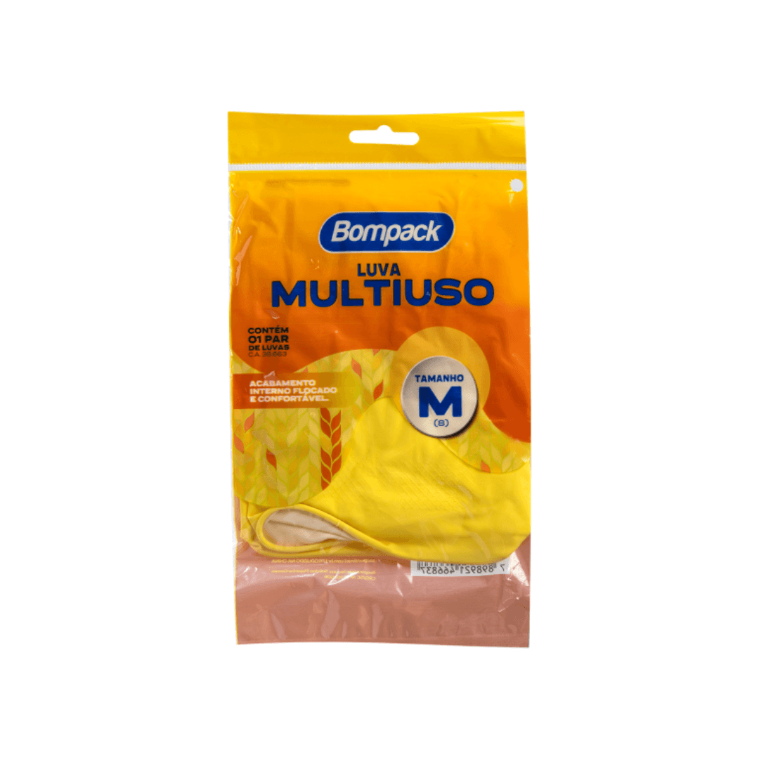 Luva Látex Bompack M Amarela. Categoria EPI. Subcategoria Luvas de Látex. Marca Bompack. Quantidade Par. Casa Limpa em São Paulo, Rua Apinajés 1484, Sumaré.