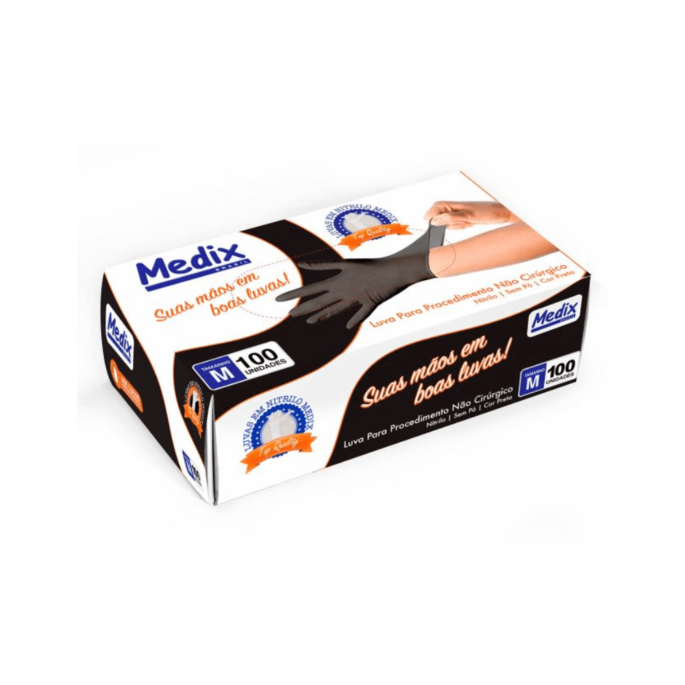 Luva Nitrílica Preta M Sem Pó Medix CA 38644 Proteção Biológica para Procedimento Não Cirúrgico100 unidades. Categoria EPI. Subcategoria Luvas Nitrílicas. Marca Medix. Quantidade 100 unidades. Casa Limpa em São Paulo, Rua Apinajés 1484, Sumaré.