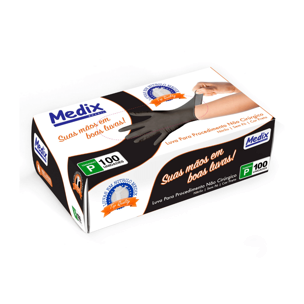 Luva Nitrílica Preta P Sem Pó Medix CA 38644 Proteção Biológica para Procedimento Não Cirúrgico 100 unidades. Categoria EPI. Subcategoria Luvas Nitrílicas. Marca Medix. Quantidade 100 unidades. Casa Limpa em São Paulo, Rua Apinajés 1484, Sumaré.
