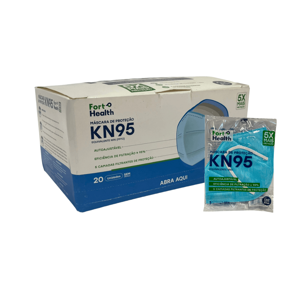 Máscara Descartável KN95 Azul Fort Flex 20 unidades. Categoria EPI. Subcategoria Máscaras. Marca Fort Flex. Quantidade 20 unidades. Casa Limpa em São Paulo, Rua Apinajés 1484, Sumaré.