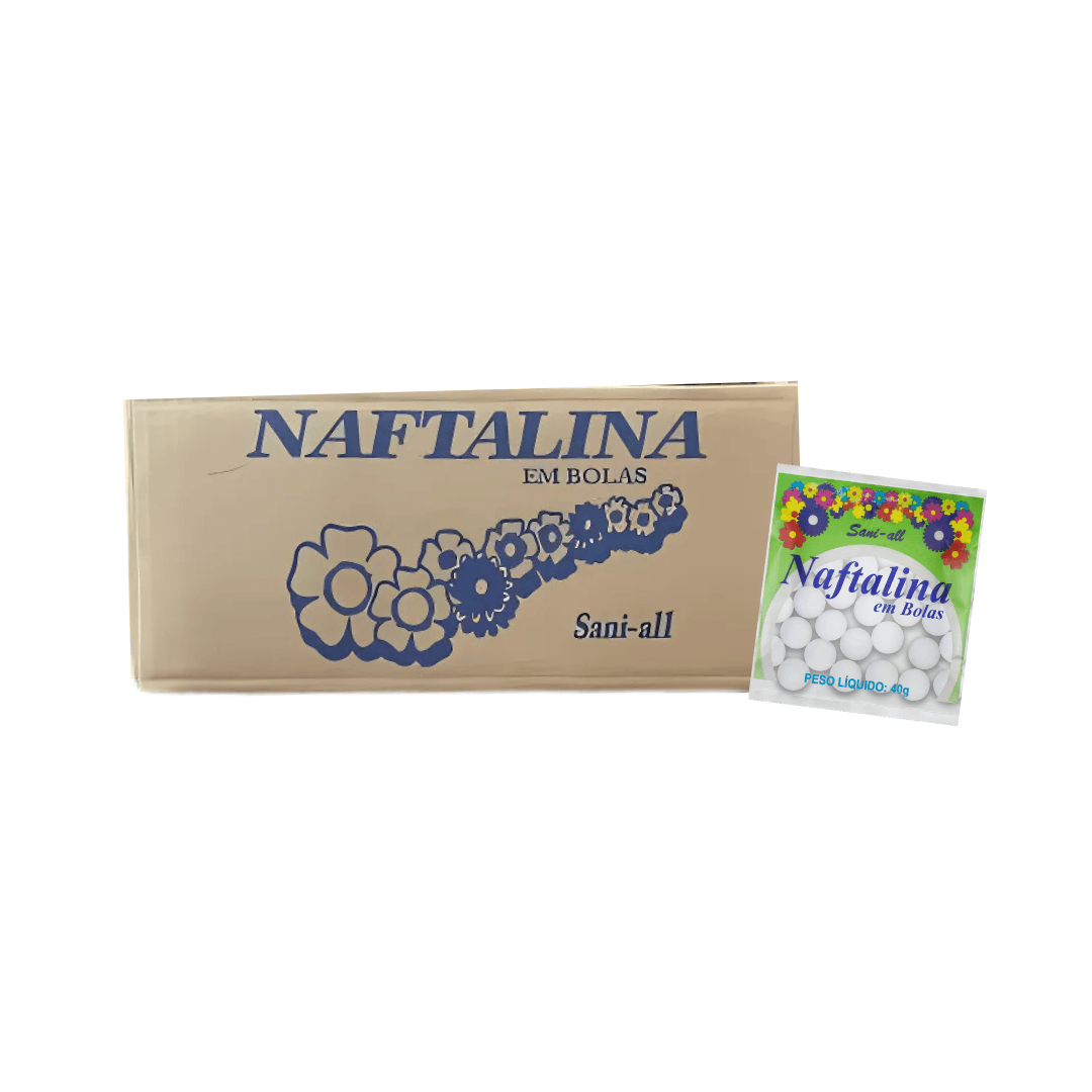 Naftalina Sani all 40g c/12 pacotes. Categoria Produtos de Limpeza. Subcategoria Naftalina. Marca Sani All. Quantidade 12 Pacotes com 40g. Casa Limpa em São Paulo, Rua Apinajés 1484, Sumaré.