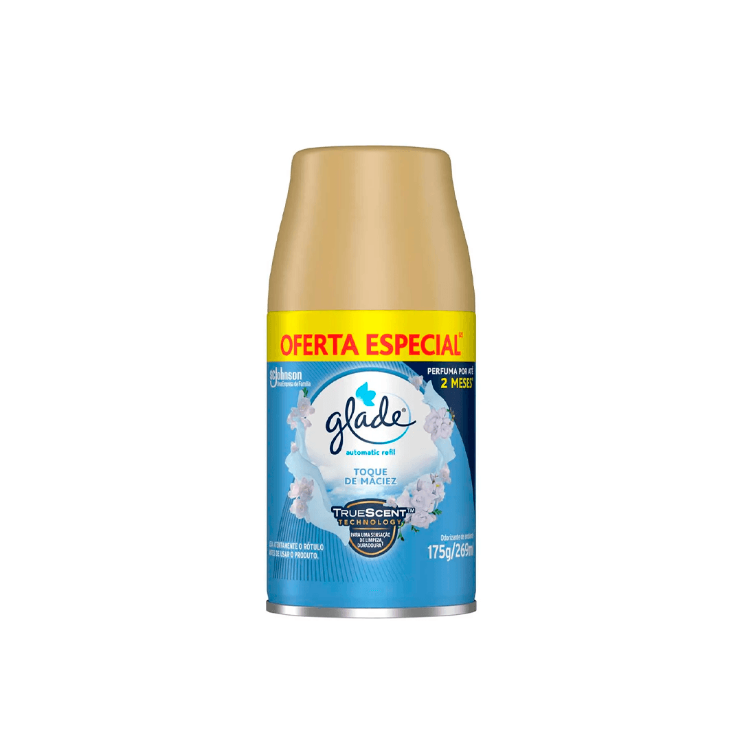 Odorizador de Ambiente Glade Refil Toque de Maciez 269ml. Categoria Produtos de Limpeza. Subcategoria Odorizador de ambiente. Marca Glade. Quantidade 269ml. Casa Limpa em São Paulo, Rua Apinajés 1484, Sumaré.