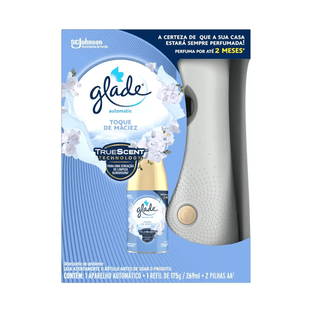 Odorizador de Ambientes Glade Automatic Spray Aparelho + Refil Toque de Maciez 269ml. Categoria Produtos de Limpeza. Subcategoria Odorizador de ambiente. Marca Glade. Quantidade 269ml. Casa Limpa em São Paulo, Rua Apinajés 1484, Sumaré.