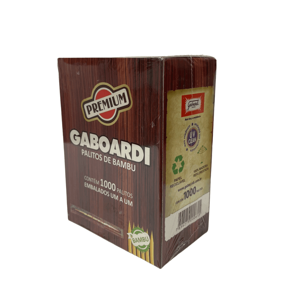 Palito de Dente Bambu embalado um a um Gaboardi com 1.000 unidades. Categoria Descartáveis e Embalagens. Subcategoria Espetos e Palitos. Marca Gaboardi. Quantidade 1.000. Casa Limpa em São Paulo, Rua Apinajés 1484, Sumaré.