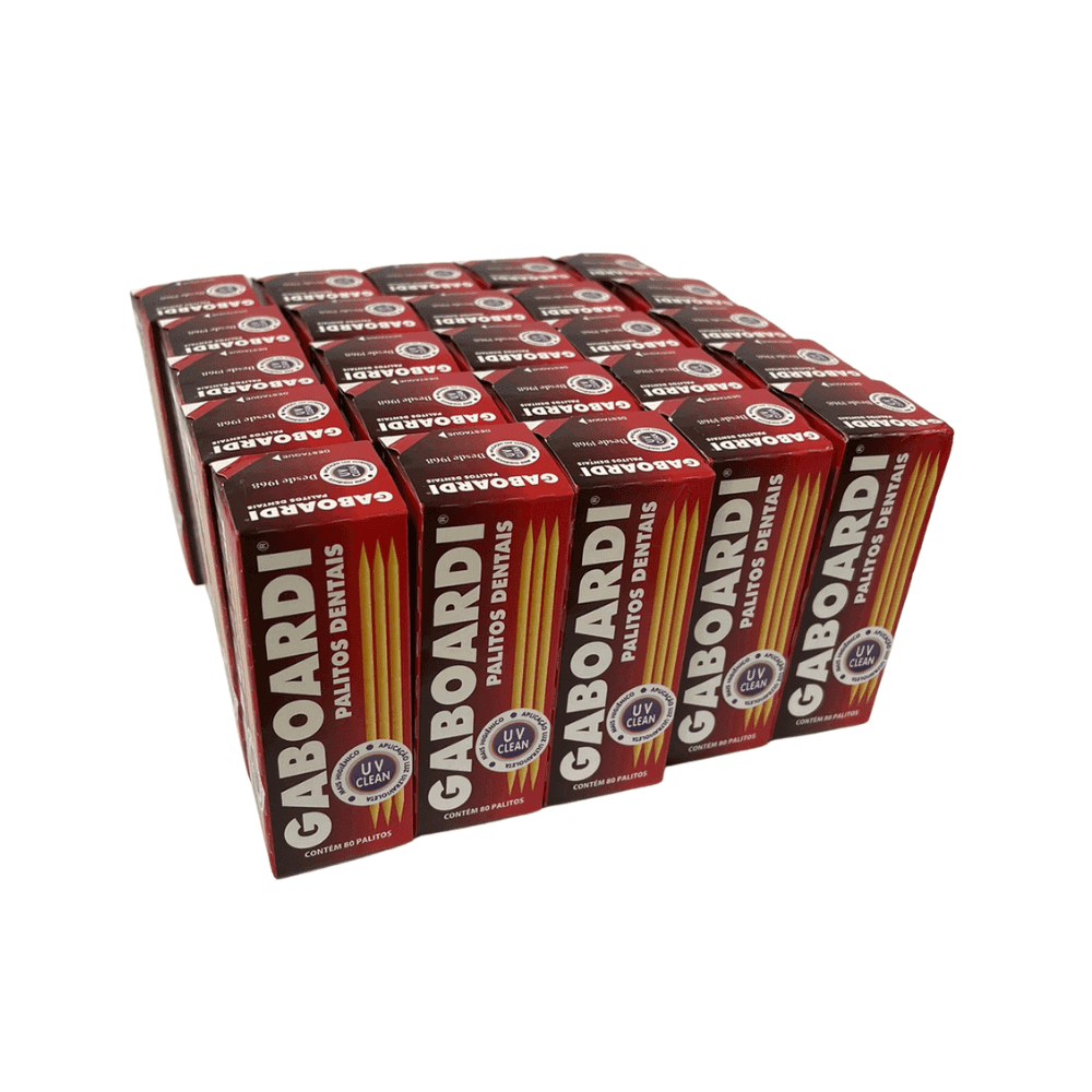 Palito de Dente Gaboardi Embalagem com 25 Paliteiros de Papel com 80 unidades cada. Categoria Descartáveis e Embalagens. Subcategoria Espetos e Palitos. Marca Gaboardi. Quantidade 2.000. Casa Limpa em São Paulo, Rua Apinajés 1484, Sumaré.