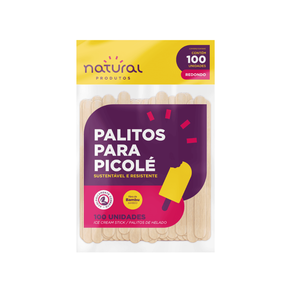 Palito Picolé de Bambu Natural 100 unidades. Categoria Descartáveis e Embalagens. Subcategoria Espetos e Palitos. Marca Natural. Quantidade 100. Casa Limpa em São Paulo, Rua Apinajés 1484, Sumaré.