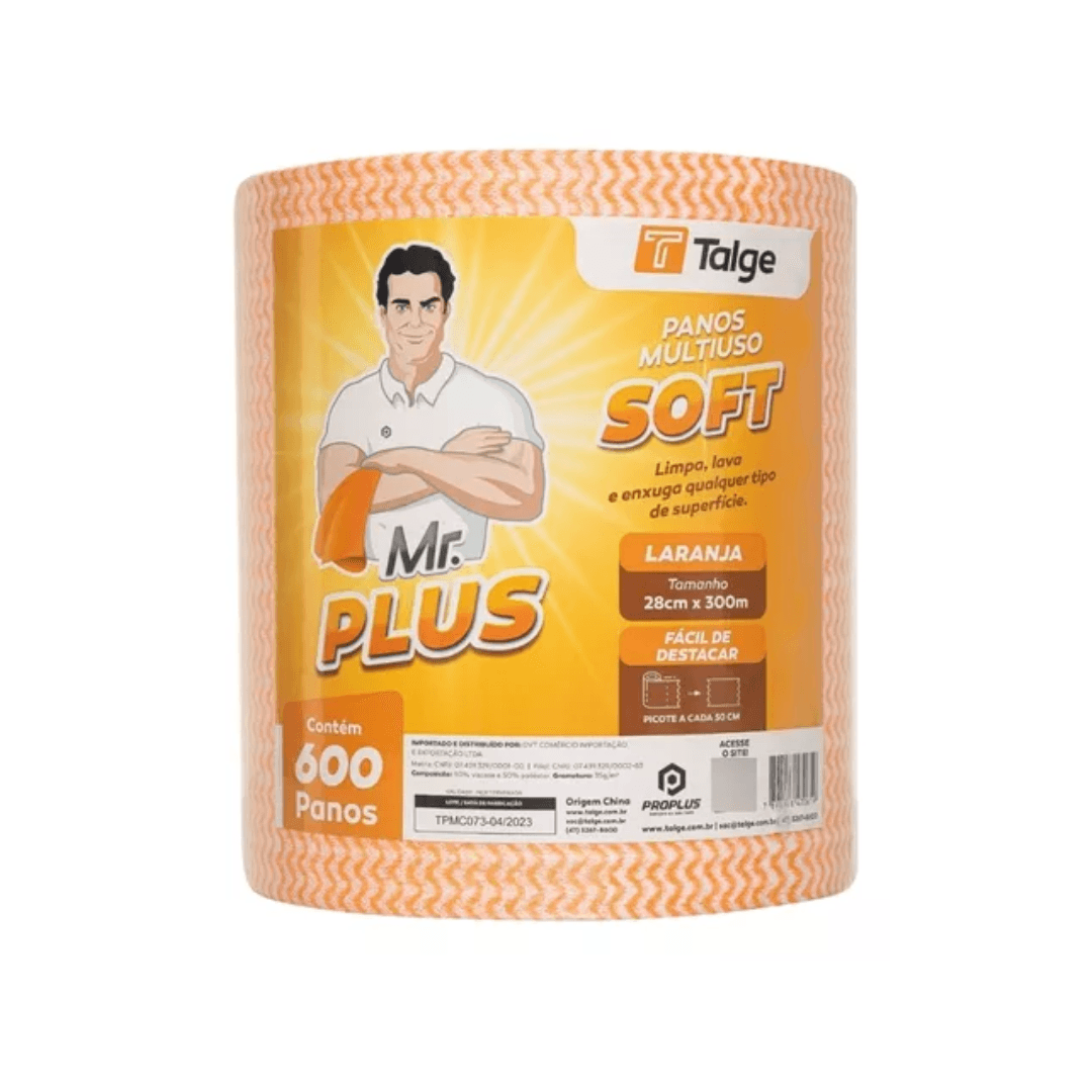 Pano Bobina 28x300m Laranja Pro Plus. Categoria Acessórios para Limpeza. Subcategoria Pano Multiuso. Marca Talge. Quantidade 600 panos. Casa Limpa em São Paulo, Rua Apinajés 1484, Sumaré.
