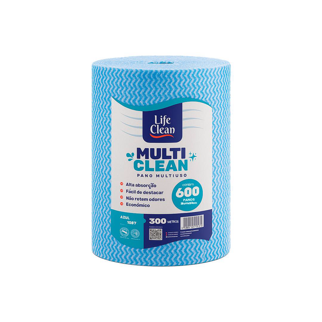 Pano Multiuso 28x300 Azul Bobina Life Clean 600 unidades. Categoria Acessórios para Limpeza. Subcategoria Pano Multiuso. Marca Life Clean. Quantidade 600 panos. Casa Limpa em São Paulo, Rua Apinajés 1484, Sumaré.