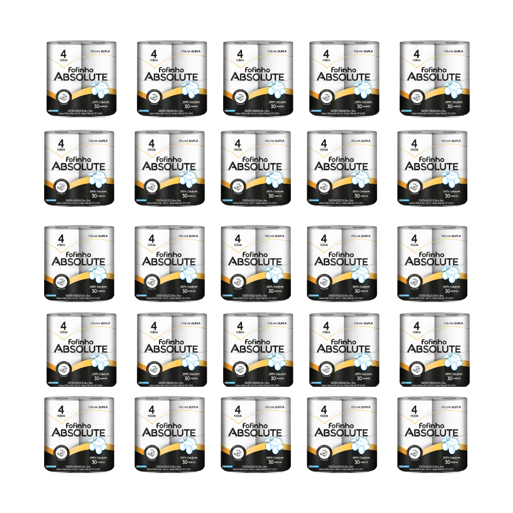 Papel Higiênico Folha Dupla Fofinho Absolute 24 pacotes com 4 rolos de 30m. Categoria Papéis. Subcategoria Papel Higiênico Doméstico. Marca Fofinho. Quantidade 96 Rolos. Casa Limpa em São Paulo, Rua Apinajés 1484, Sumaré.