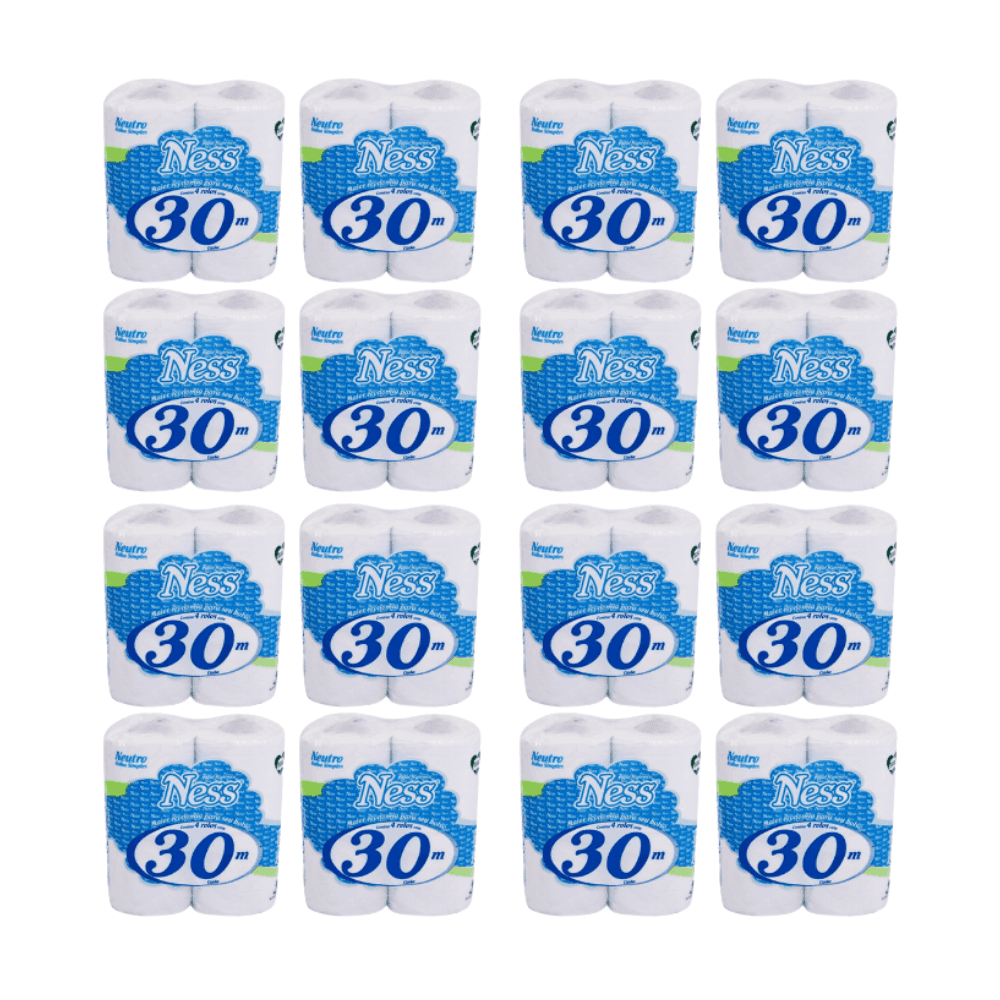 Papel Higiênico Folha Simples Ness 30m. Categoria Papéis. Subcategoria Papel Higiênico Doméstico. Marca Ness. Quantidade 16 pacotes com 4 rolos de 30m. Casa Limpa em São Paulo, Rua Apinajés 1484, Sumaré.