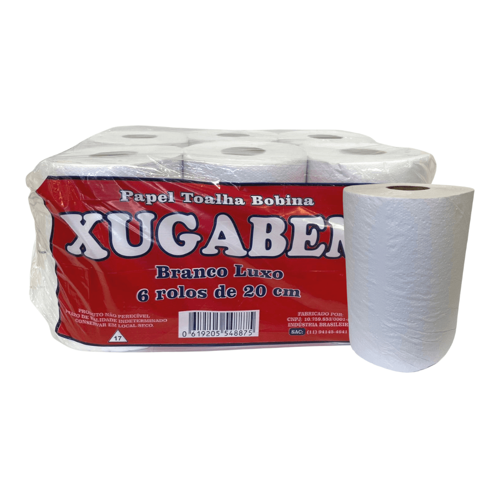 Papel Toalha Bobina Luxo 6 rolos de 20cm Xugabem. Categoria Papéis. Subcategoria Papel Toalha Bobina. Marca Xugabem. Quantidade 6 rolos de 150m. Casa Limpa em São Paulo, Rua Apinajés 1484, Sumaré.