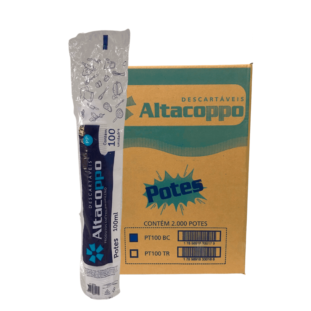 Pote 100ml Branco PP Altacoppo 2.000 unidades. Categoria Descartáveis e Embalagens. Subcategoria Potes Descartáveis. Marca Altacoppo. Quantidade 2000. Casa Limpa em São Paulo, Rua Apinajés 1484, Sumaré.