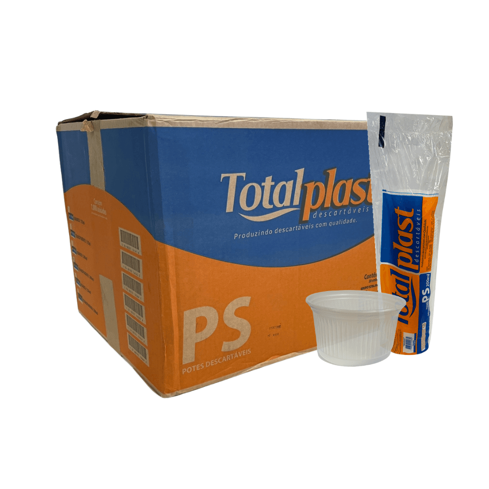 Pote 200ml Transparente PS Totalplast 1.000 unidades. Categoria Descartáveis e Embalagens. Subcategoria Potes Descartáveis. Marca Totalplast. Quantidade 1.000 unidades. Casa Limpa em São Paulo, Rua Apinajés 1484, Sumaré.
