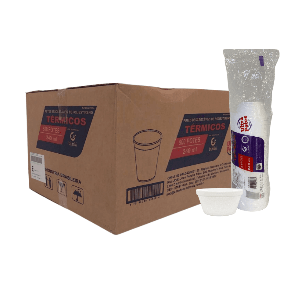 Pote de Isopor 240ml Térmico Linha Replast Ultra 500 unidades. Categoria Descartáveis e Embalagens. Subcategoria Forma de Pudim. Marca Replast. Quantidade 500. Casa Limpa em São Paulo, Rua Apinajés 1484, Sumaré.