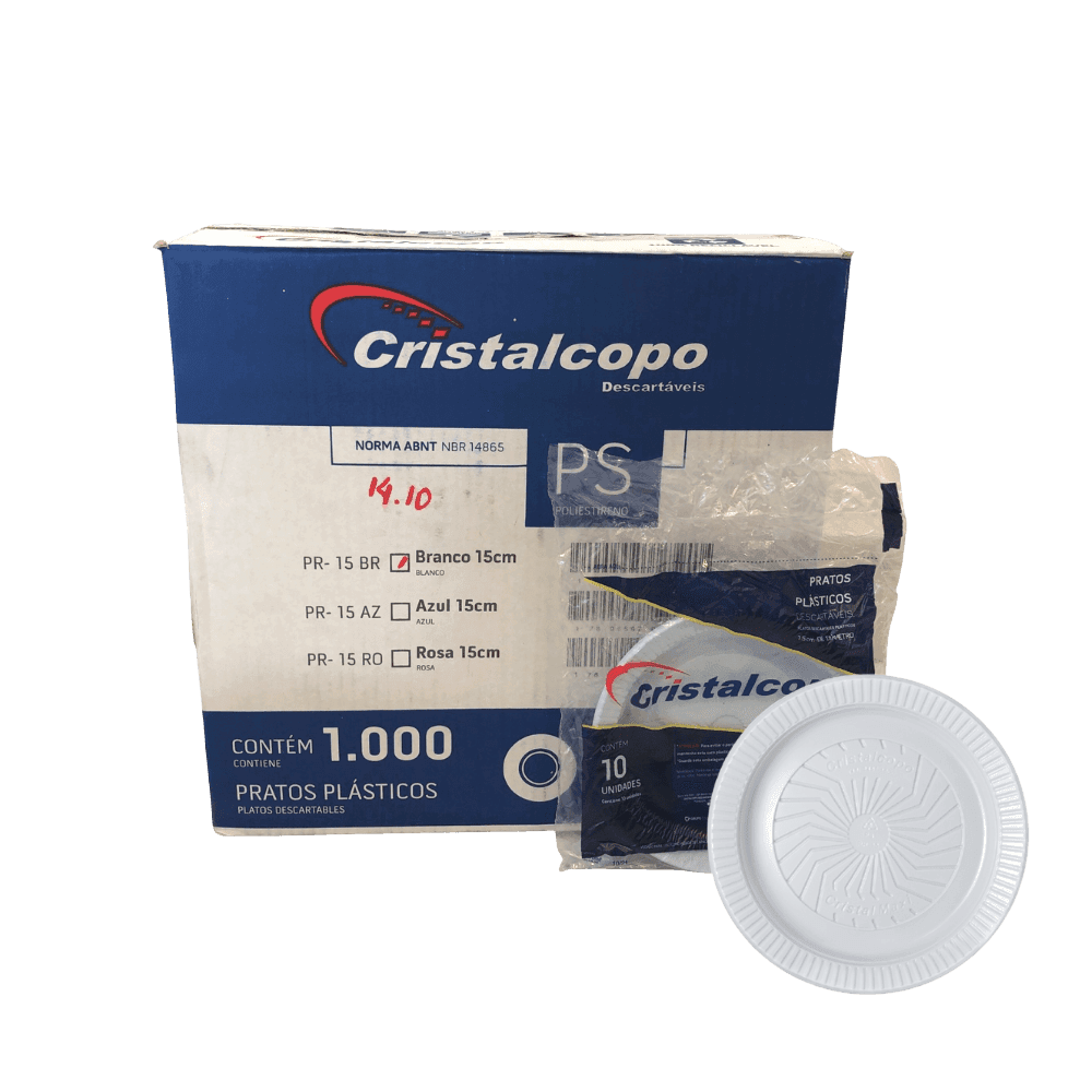 Prato 15cm Raso para Sobremesa Cristalcopo 1.000 unidades. Categoria Descartáveis e Embalagens. Subcategoria Pratos Descartáveis. Marca Cristalcopo. Quantidade 1000. Casa Limpa em São Paulo, Rua Apinajés 1484, Sumaré.
