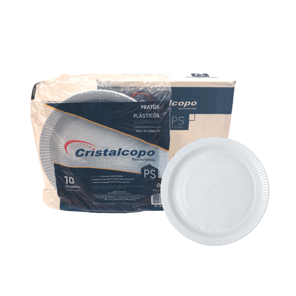 Prato Descartável Refeição Raso 26cm Cristalcopo 250 unidades. Categoria Descartáveis e Embalagens. Subcategoria Pratos Descartáveis. Marca Cristalcopo. Quantidade 250 unidades. Casa Limpa em São Paulo, Rua Apinajés 1484, Sumaré.