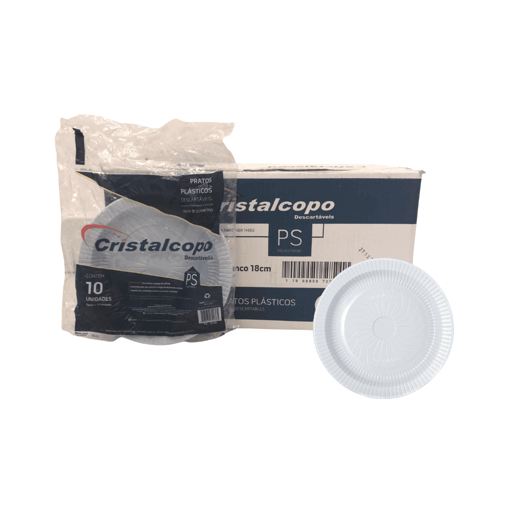 Prato Descartável Sobremesa Raso Branco 18cm Cristalcopo 500 unidades. Categoria Descartáveis e Embalagens. Subcategoria Pratos Descartáveis. Marca Cristalcopo. Quantidade 500 unidades. Casa Limpa em São Paulo, Rua Apinajés 1484, Sumaré.