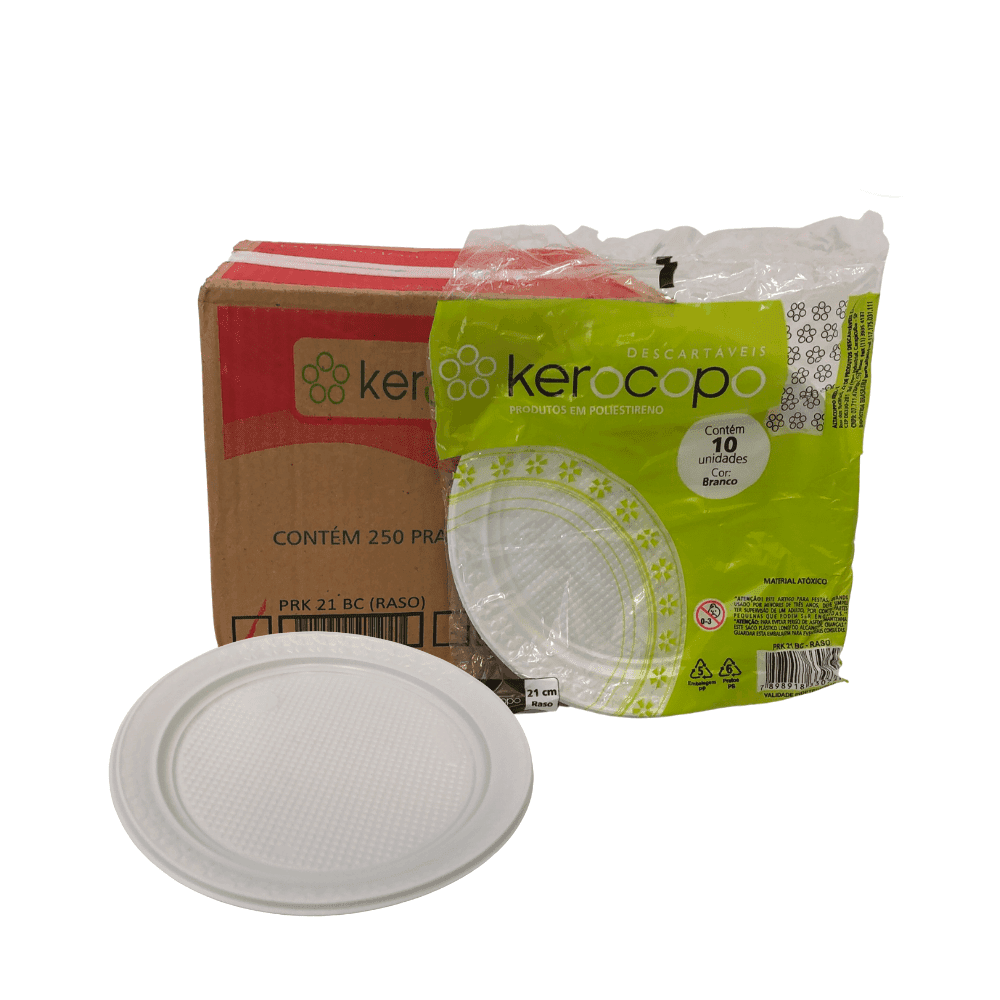 Prato Raso 21cm Branco para Refeição Kerocopo com 250 unidades. Categoria Descartáveis e Embalagens. Subcategoria Pratos Descartáveis. Marca Kerocopo. Quantidade 250. Casa Limpa em São Paulo, Rua Apinajés 1484, Sumaré.