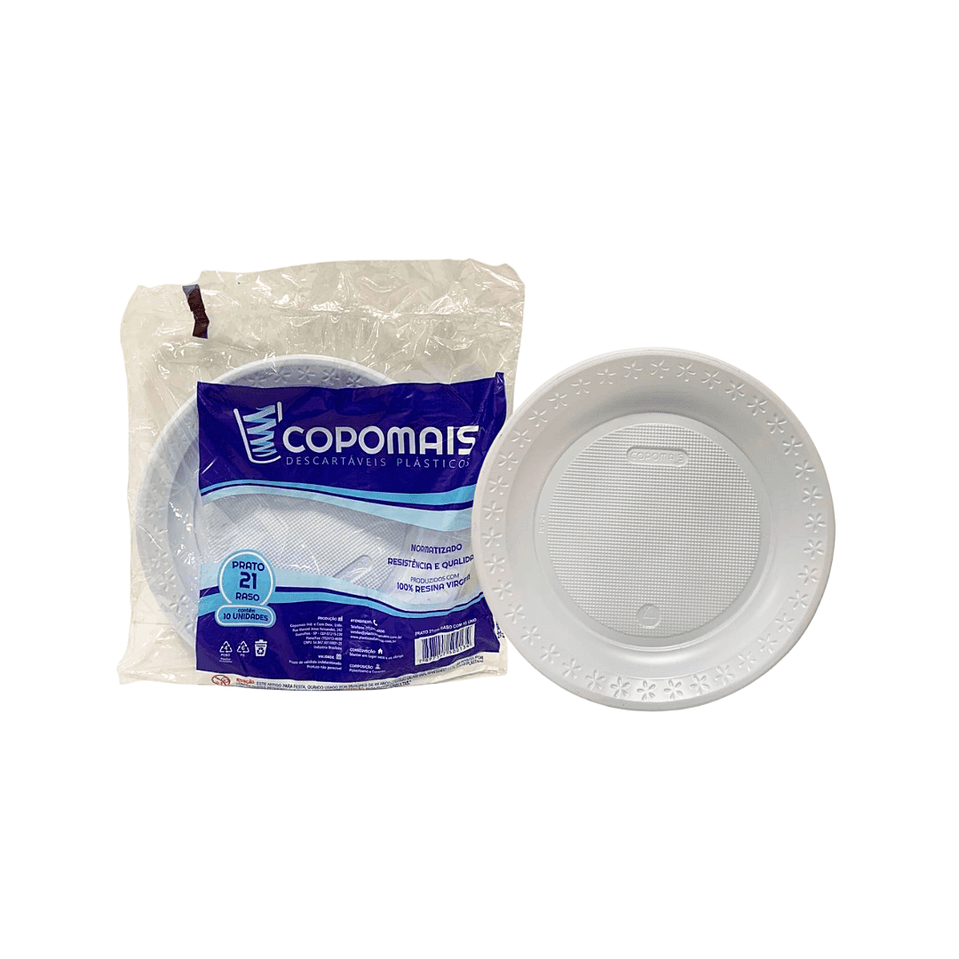 Prato Raso Branco para Refeições Copomais. Categoria Descartáveis e Embalagens. Subcategoria Pratos Descartáveis. Marca Copomais. Quantidade 10 Unidades . Casa Limpa em São Paulo, Rua Apinajés 1484, Sumaré.