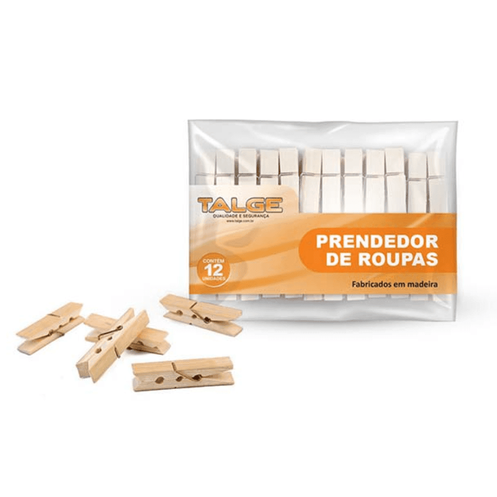 Prendedor para Roupa de Madeira Talge 12 unidades. Categoria Utilidades. Subcategoria Prendedor de Roupas. Marca Talge. Quantidade 12 unidades. Casa Limpa em São Paulo, Rua Apinajés 1484, Sumaré.