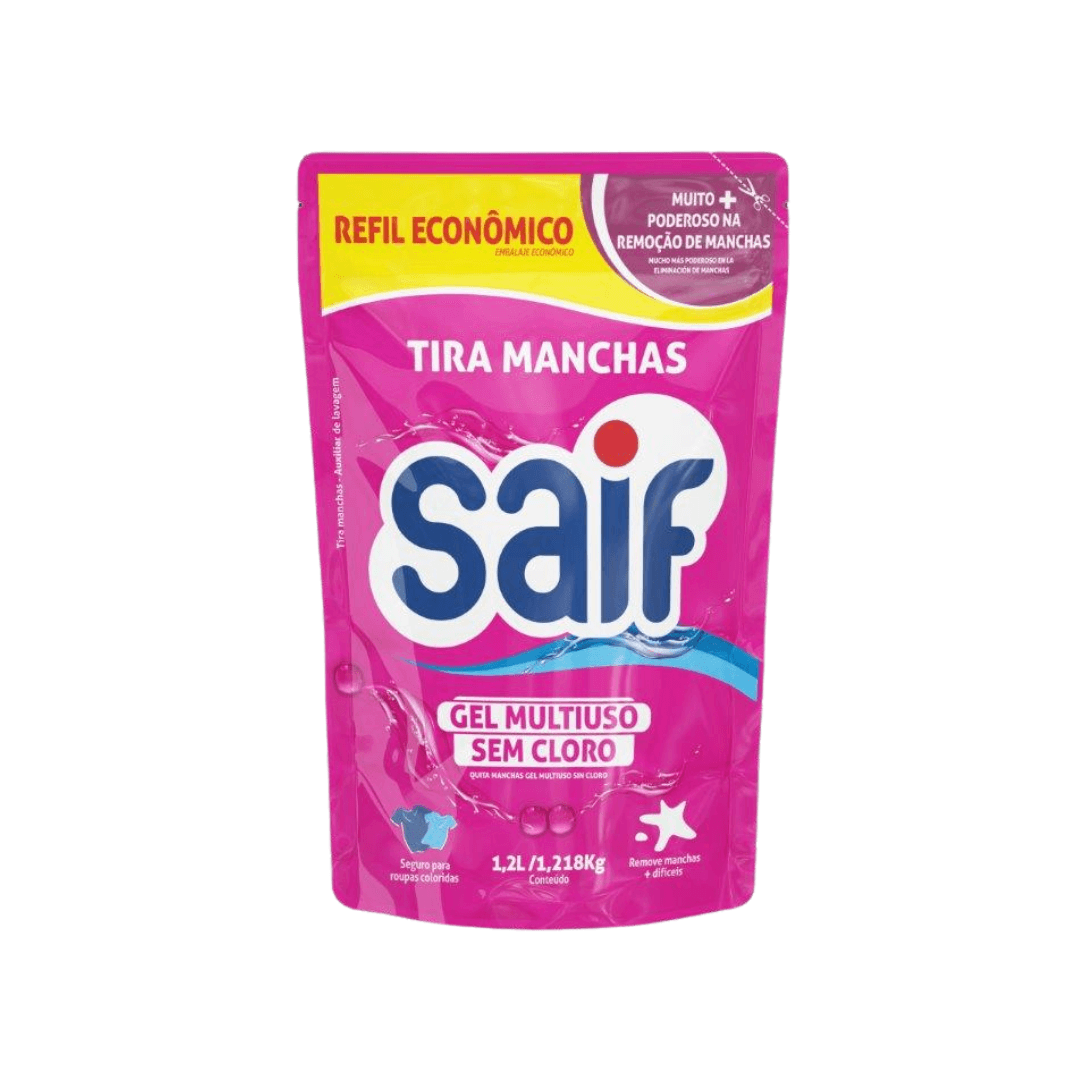 Refil Tira Manchas em Gel Sem Cloro 1,2L Saif. Categoria Produtos de Limpeza. Subcategoria Limpeza. Marca Saif. Quantidade 1,2L. Casa Limpa em São Paulo, Rua Apinajés 1484, Sumaré.