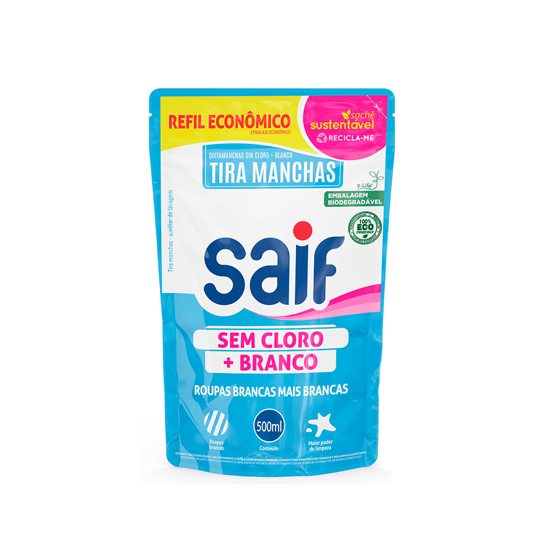 Refil Tira Manchas Sem Cloro + Branco 500ml Saif. Categoria Produtos de Limpeza. Subcategoria Limpeza. Marca Saif. Quantidade 500ml . Casa Limpa em São Paulo, Rua Apinajés 1484, Sumaré.