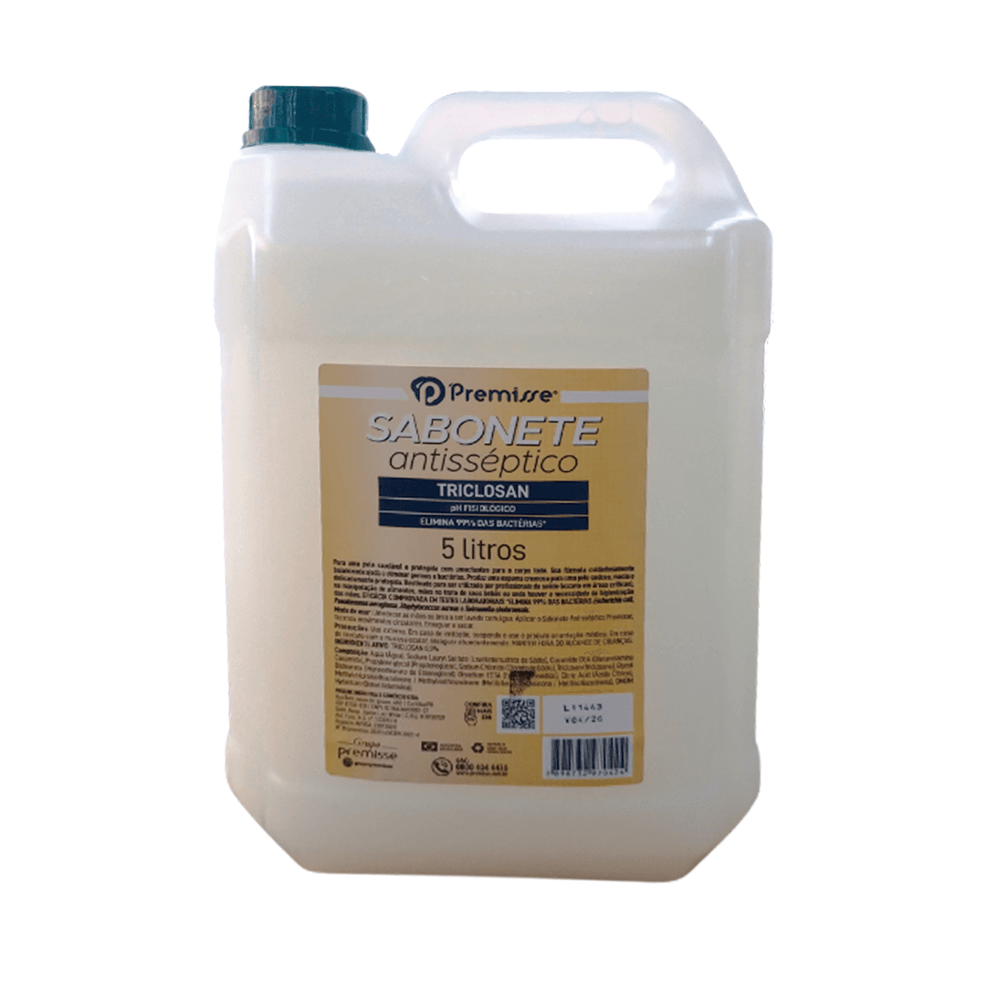 Sabonete Antisséptico Premisse 5L 3%. Categoria Higiene e Cuidados. Subcategoria Sabonetes. Marca Premisse. Quantidade 5L. Casa Limpa em São Paulo, Rua Apinajés 1484, Sumaré.